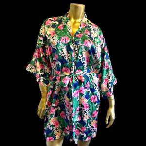 VTG VICTORIAS SECRET SILK FLORAL PRINT ROBE O/S